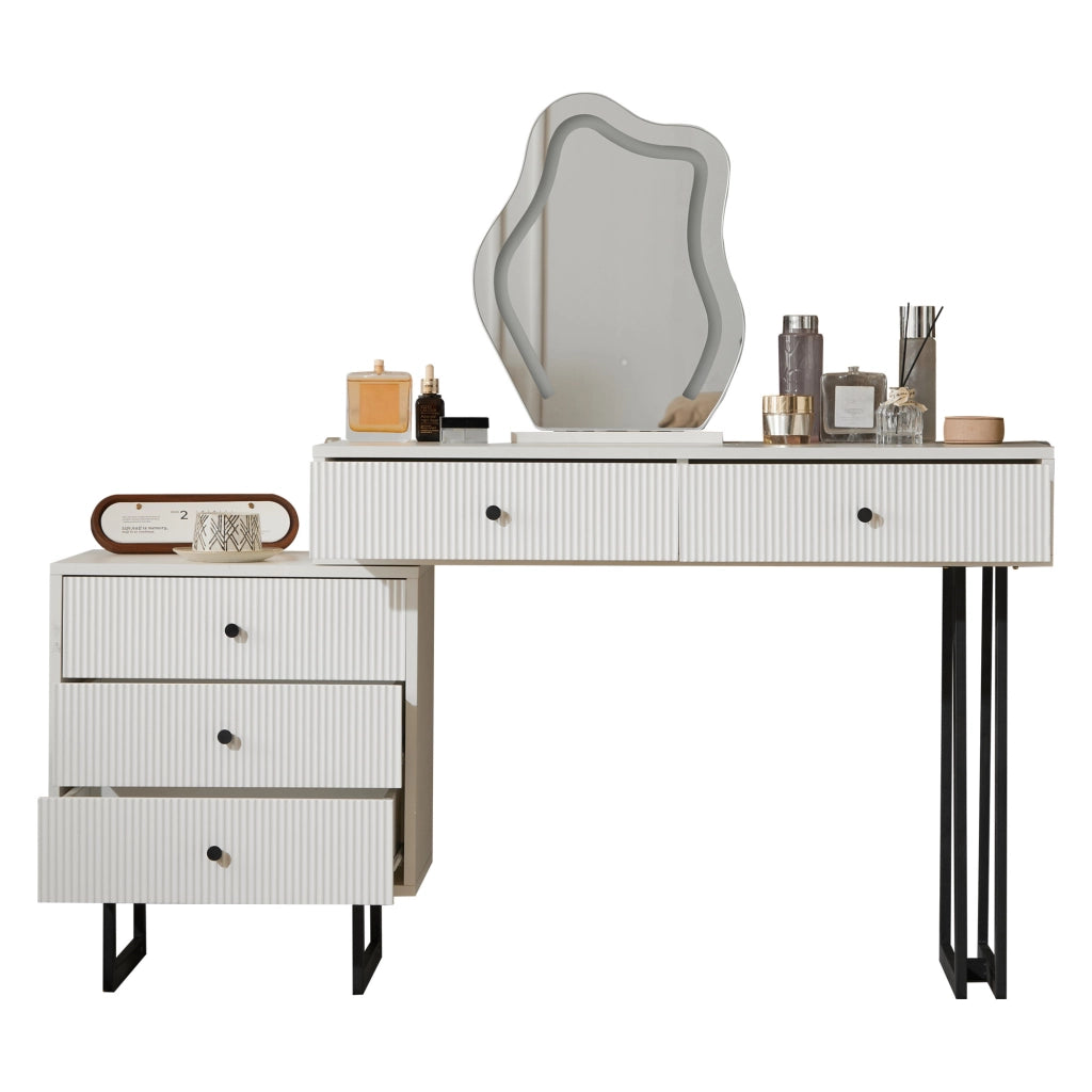 Tavolo da trucco bianco con specchio LED regolabile, 5 cassetti, 100 x 40 x 76 cm