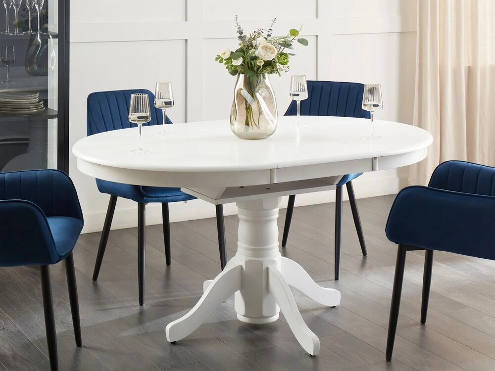 Tavolo da pranzo allungabile in legno con piedistallo bianco 106/150 x 106 cm stile vintage retrò