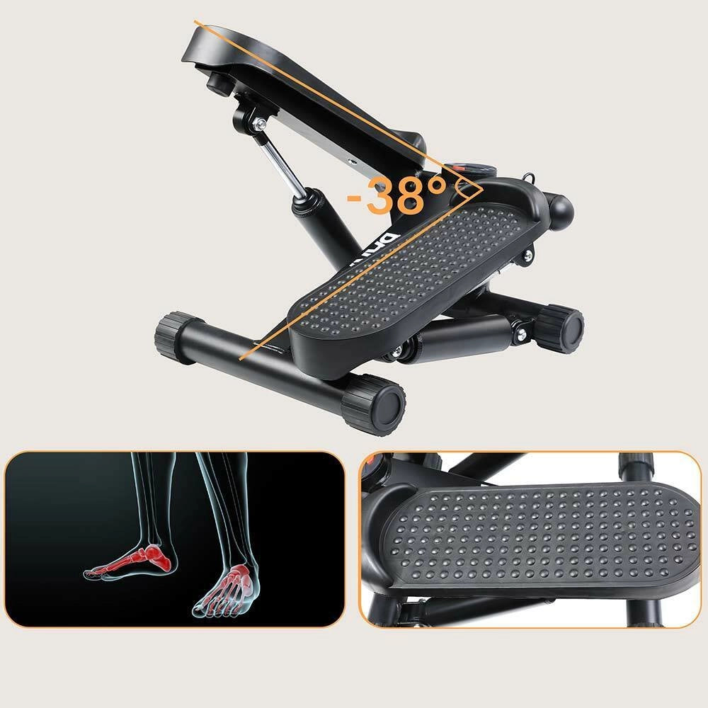 Stepper Allenamento Cardio Fitness Palestra Antiscivolo + Manubri Elastici Nero