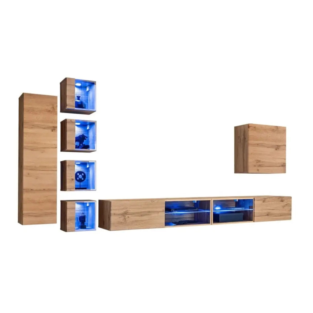 Set di mobili da soggiorno SWITCH XXVI – Rovere – Illuminazione LED – Design moderno