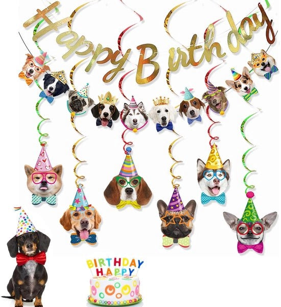 Decorazione di compleanno per cani - set di compleanno per cani con slitta e 6 spire per festa di bambino e animale