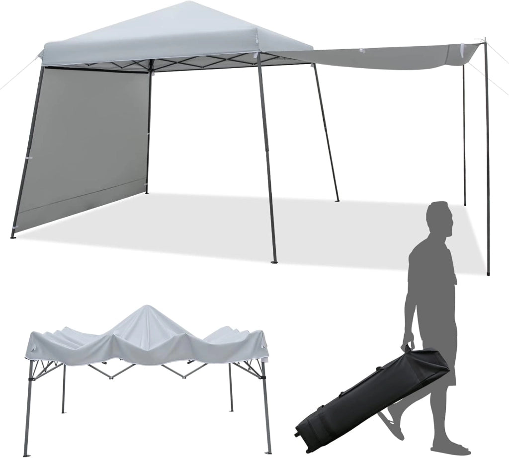 Tenda Pieghevole 3X3, 2 Pareti Laterali Rimovibili con Cerniera, Design Pop-up per Gazebo da Giardino, Borsa Portatile con Ruote, Altezza Regolabile, Grigio