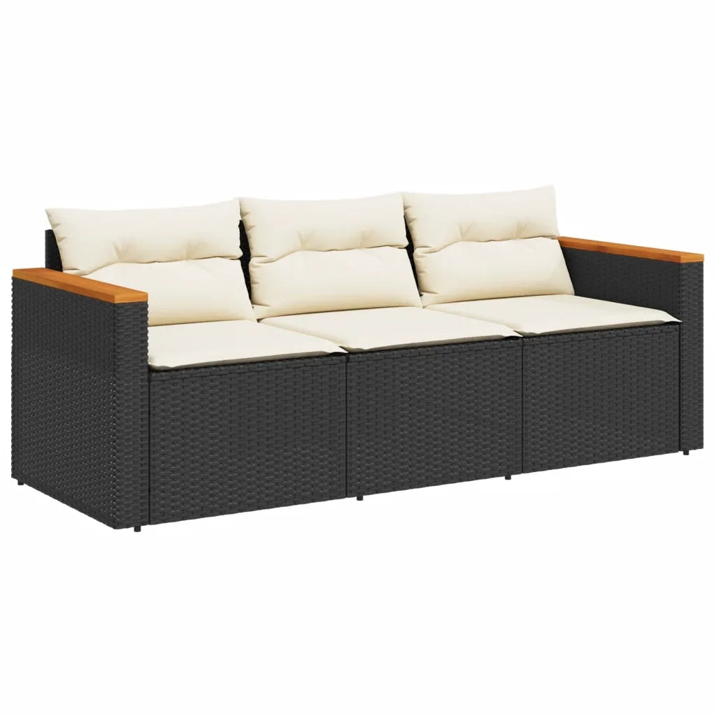 Divano da Giardino a 3 Posti con Cuscini Nero in Polyrattan 365829