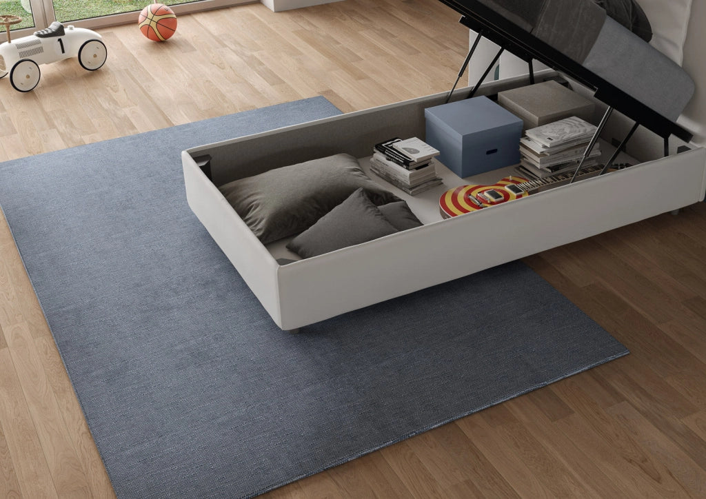 Letto singolo contenitore imbottito 80x190 similpelle tortora Azelia