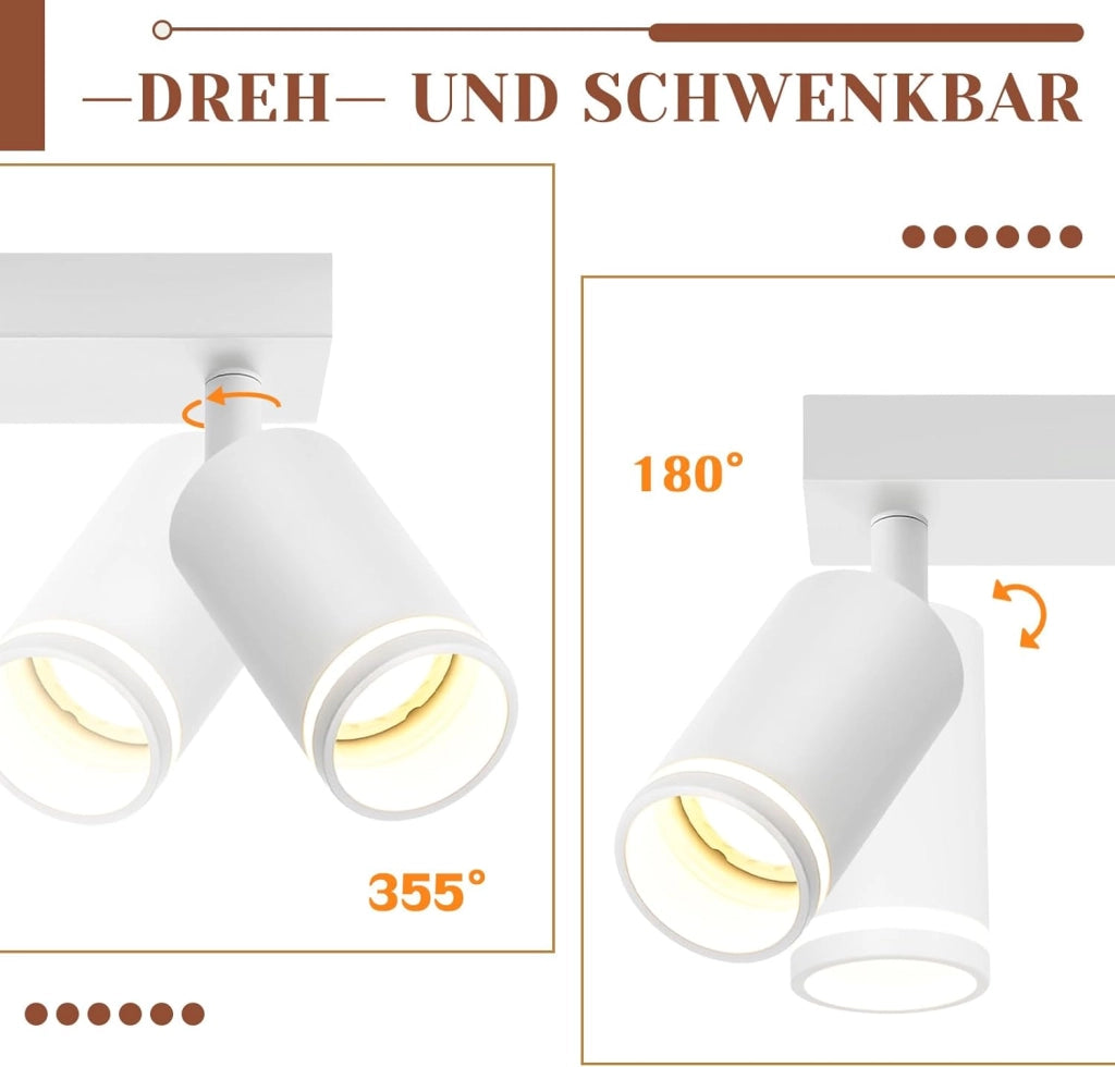 ZMH Faretto da soffitto Bianco 4 Luci GU10 Orientabile da Interno in Metallo per Soggiorno Corridoio Senza Lampadine