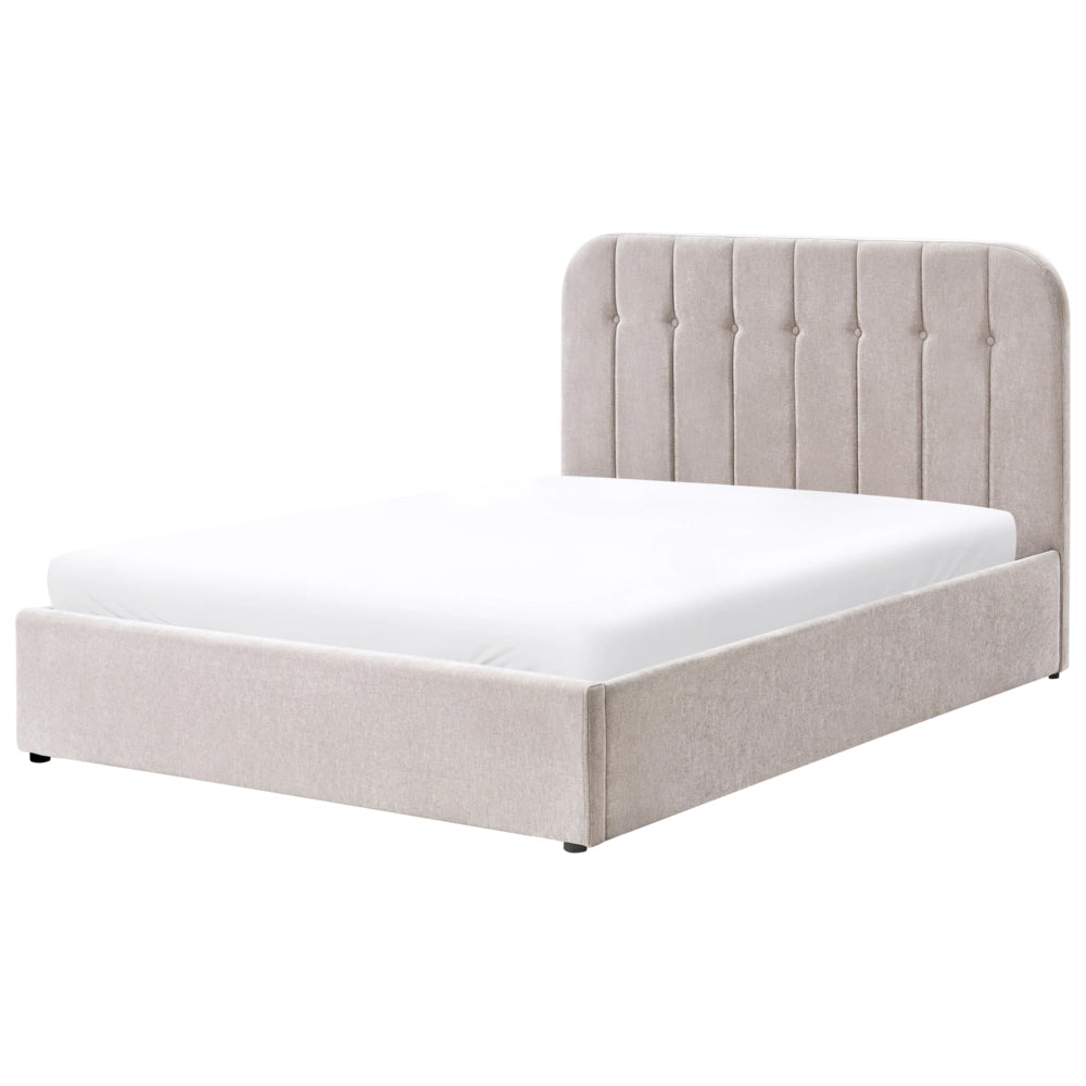 Letto matrimoniale 140 x 200 cm in tessuto di ciniglia Base letto a doghe Testiera trapuntata tortora