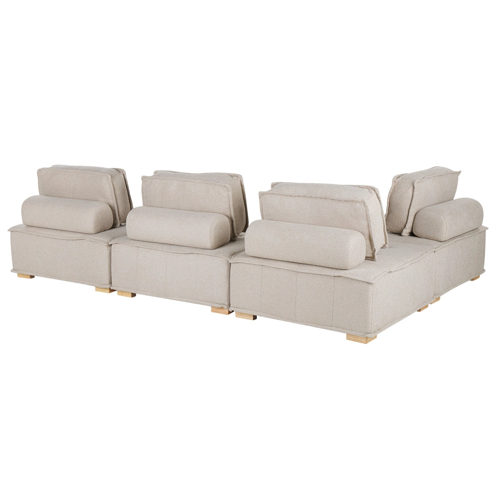 Divano ad Angolo Beige Tessuto Poliestere 300 x 200 cm Imbottito 4 Posti Modulare a Forma di L Scandinavo Moderno