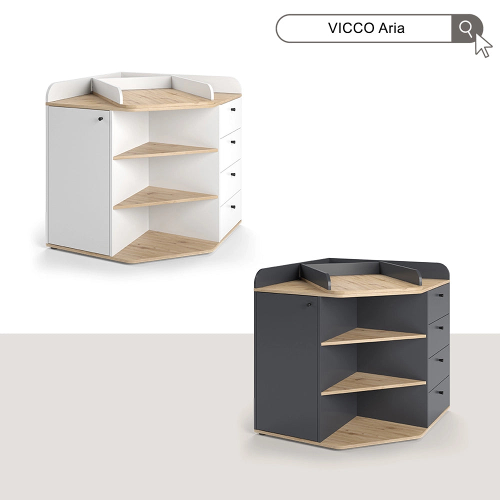 Vicco Fasciatoio Antracite/Artisan 85 x 90 cm con ripiani e 4 cassetti