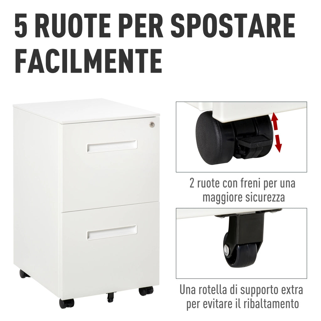 Cassettiera Scrivania con Ruote ¨C zephmum ¨C 39x48x67cm Bianco Acciaio