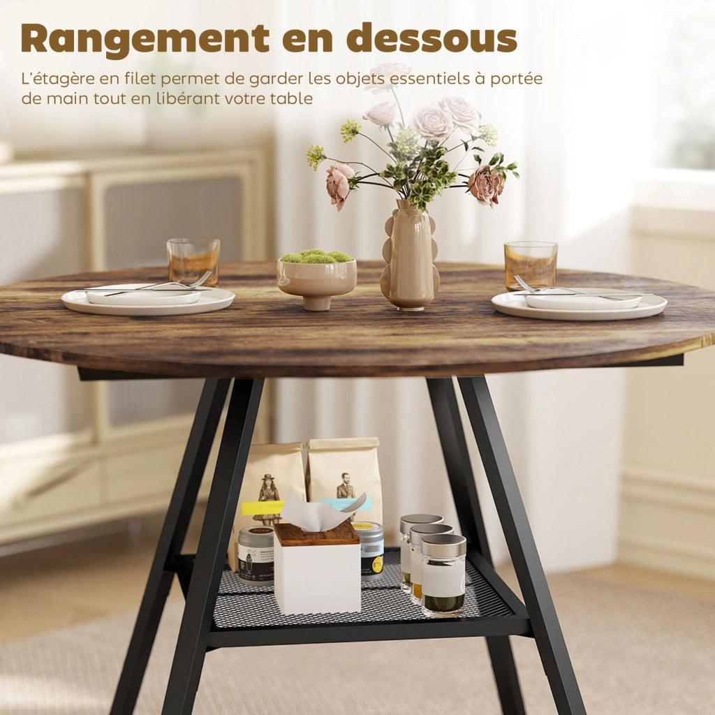 Tavolo da pranzo rotondo 4 persone ¨C Xylo ¨C ? 100 x 76 cm legno effetto rustico marrone con piano e mensola