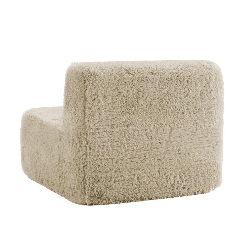 Divano modulare senza braccioli in tessuto plush kaki chiaro con base antiscivolo per salotto