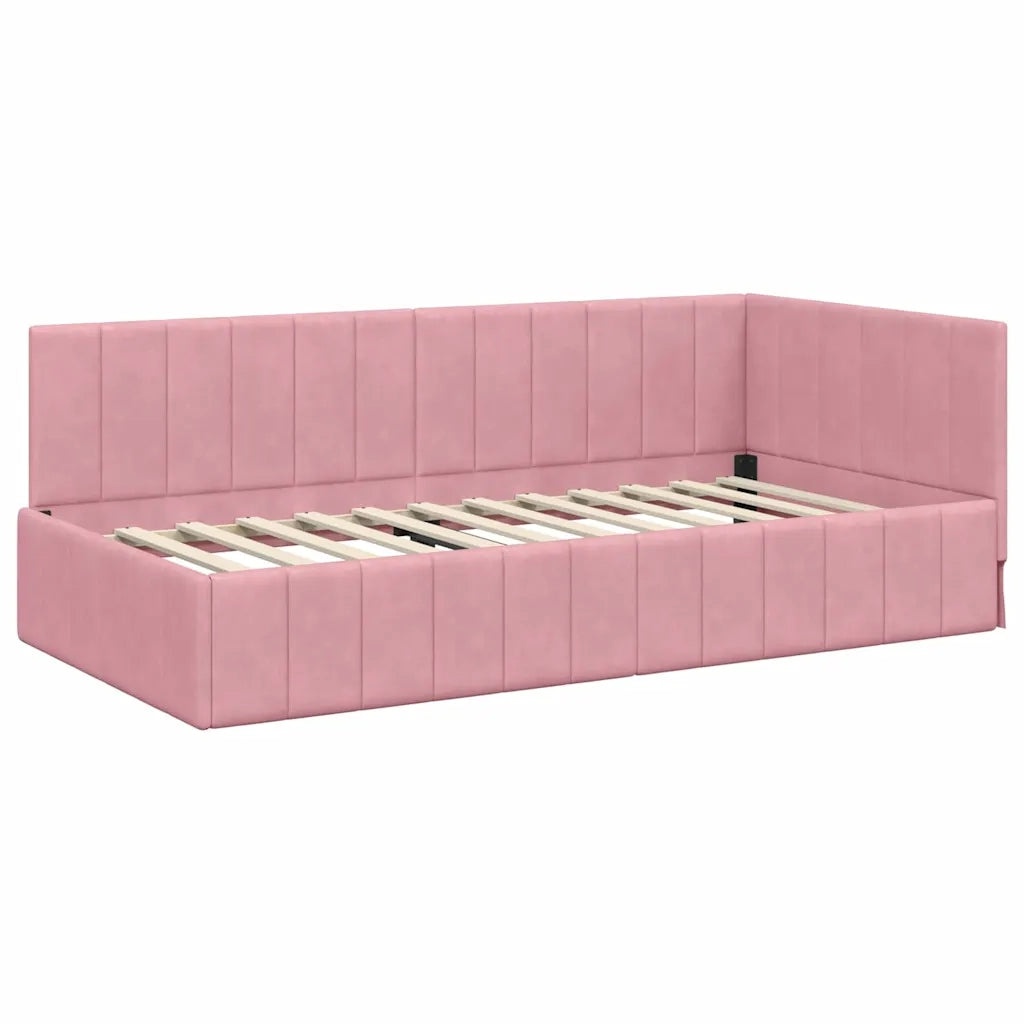 Cornice del letto ad angolo Rosa 90 cm x 200 cm Velluto