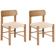 Set di 2 sedie da pranzo in legno di gomma marrone con seduta intrecciata in corda di carta stile boho per cucina e sala da pranzo
