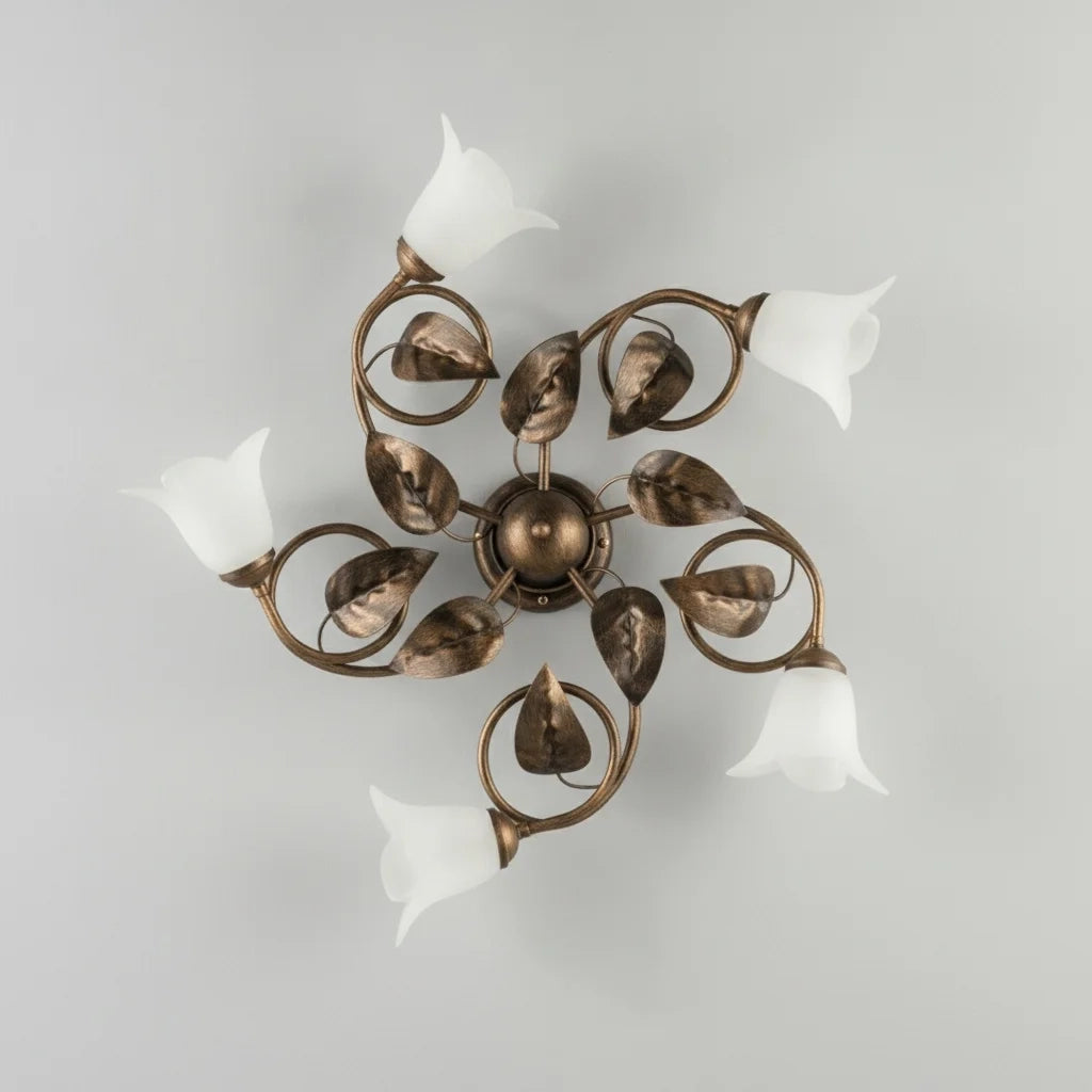 Plafoniera Arte Povera Limone 5 Luci Marrone e Bianco LuceArt Classic