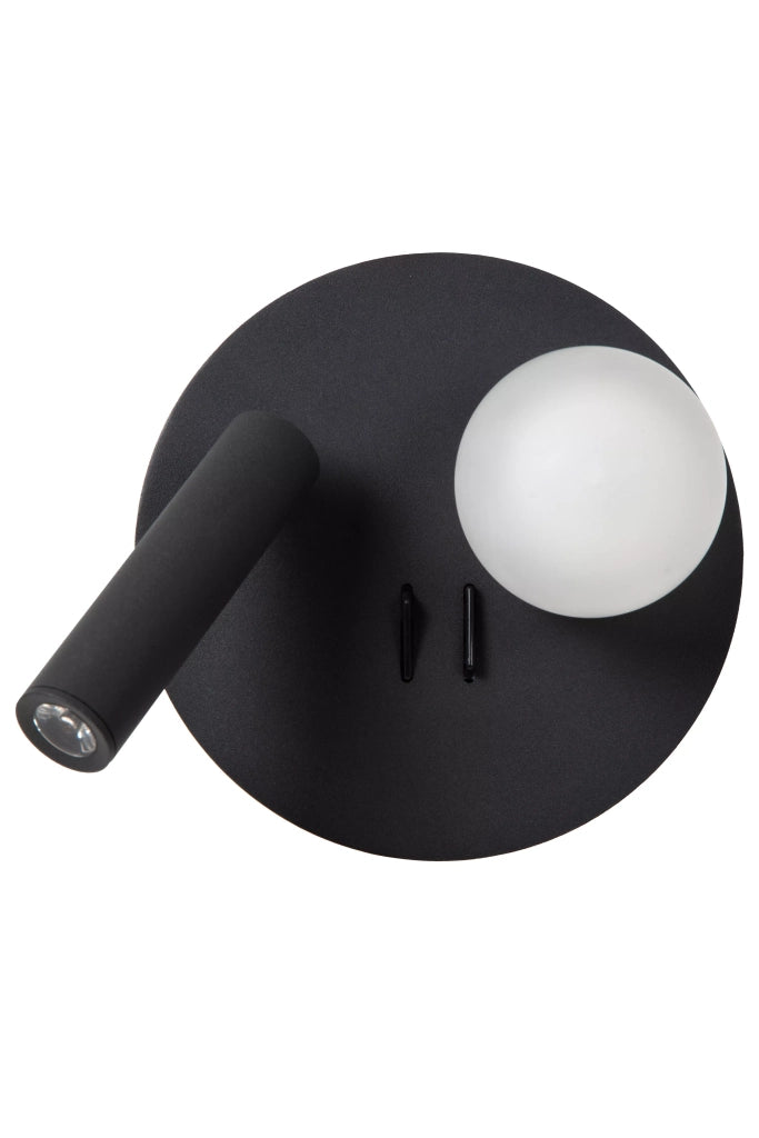 Applique lettura doppia nera sfera bianca Matiz LED Lucide