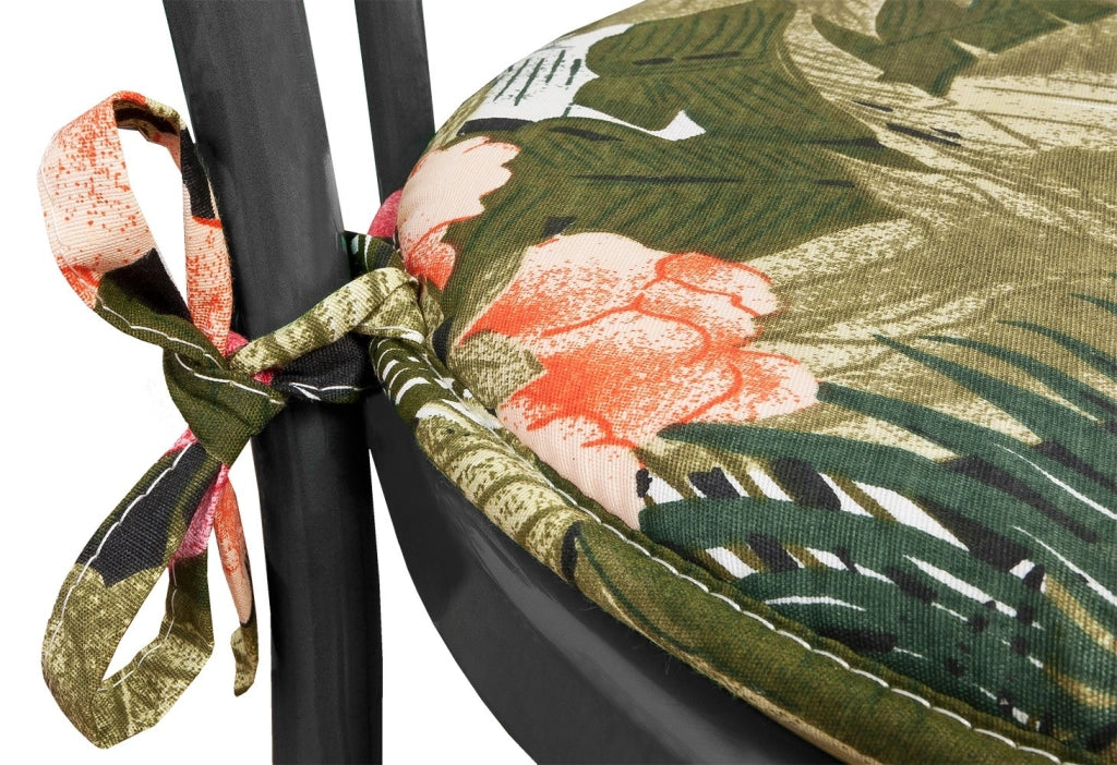 Set 4 Cuscini Sedia Rotondi Cotone Lavabili Morbidi Coprisedia Tondi Fiori Palme Tropicali