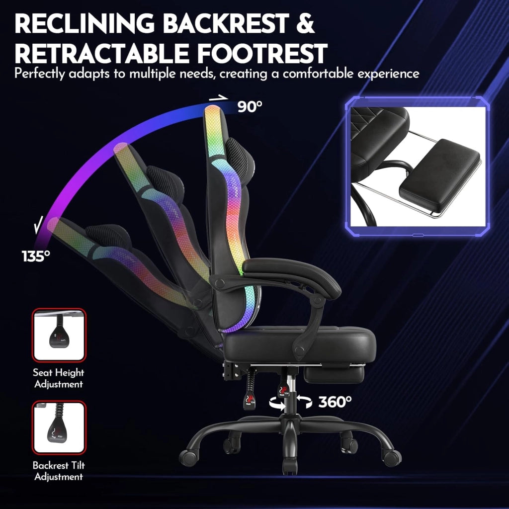 Sedia da gioco, sedia da ufficio, sedia da gioco con barra luminosa a LED, sedia da giocatore, schienale con custodia, sedia ergonomica in PC con telecomando