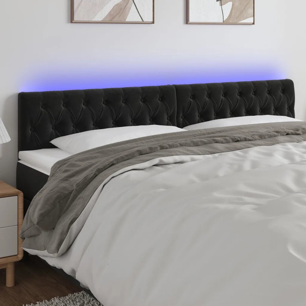 Testiera | Testata a LED Nera 200x7x78/88 cm in Velluto