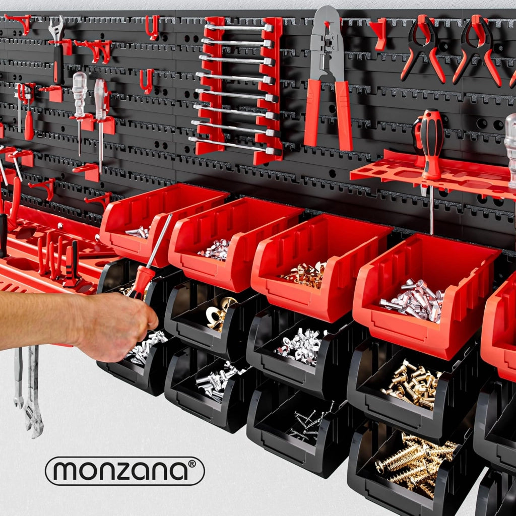 DEUBA® Pannello Preforato Portautensili 97 pz. Box Impilabili Parete Attrezzata Officina Organizer Ampliabile Garage