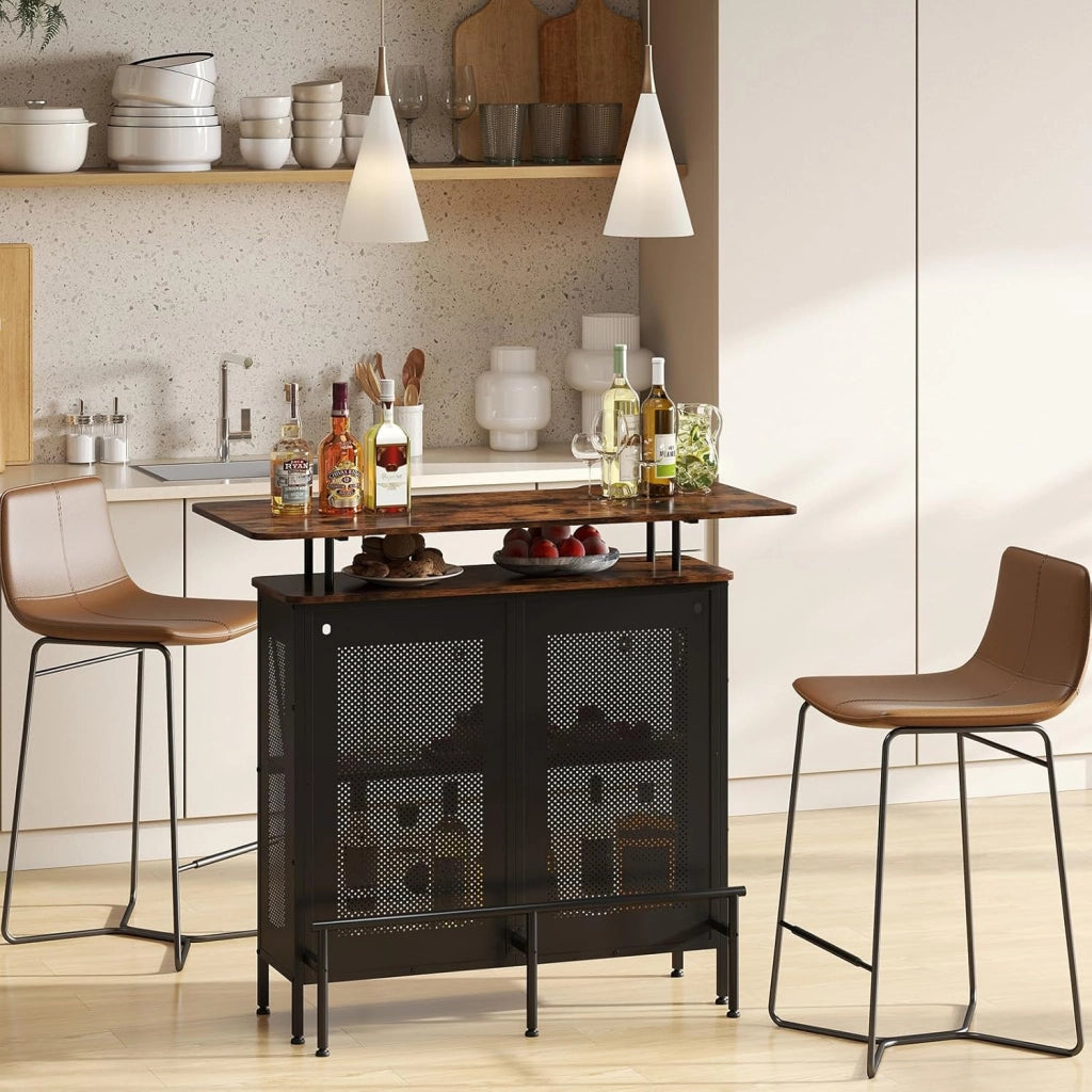 Tavolo da bar con 1 ripiano rialzato e 6 portabicchieri, tavolo da vino a 4 livelli, tavoli per bere cucina, poggiapiedi in stile industriale, nero, 120 x 50 x 106,5 cm (rif. 2.0)