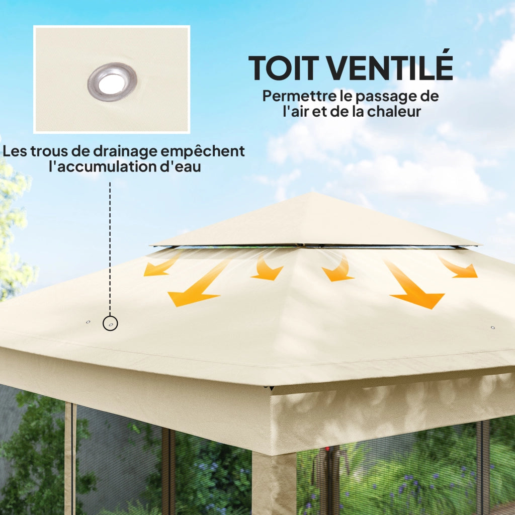 Tonnelle da giardino pieghevole 3x3m ¨C zephmum ¨C crema, metallo, poliestere