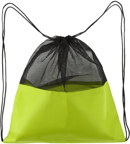 Zak da Sport con Cinturino Trasformabile - Corda per Porta - Tasca con Tessuto Reflectante - Verde Fluorescente - Materiale 210D Oxford - Leggero - Spazio Interno Ampio