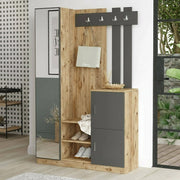 Mobile da ingresso Arco, Entratina appendiabiti, Composizione per atrio, Consolle portaoggetti multifunzione, 114x38h180 cm, Quercia e Antracite