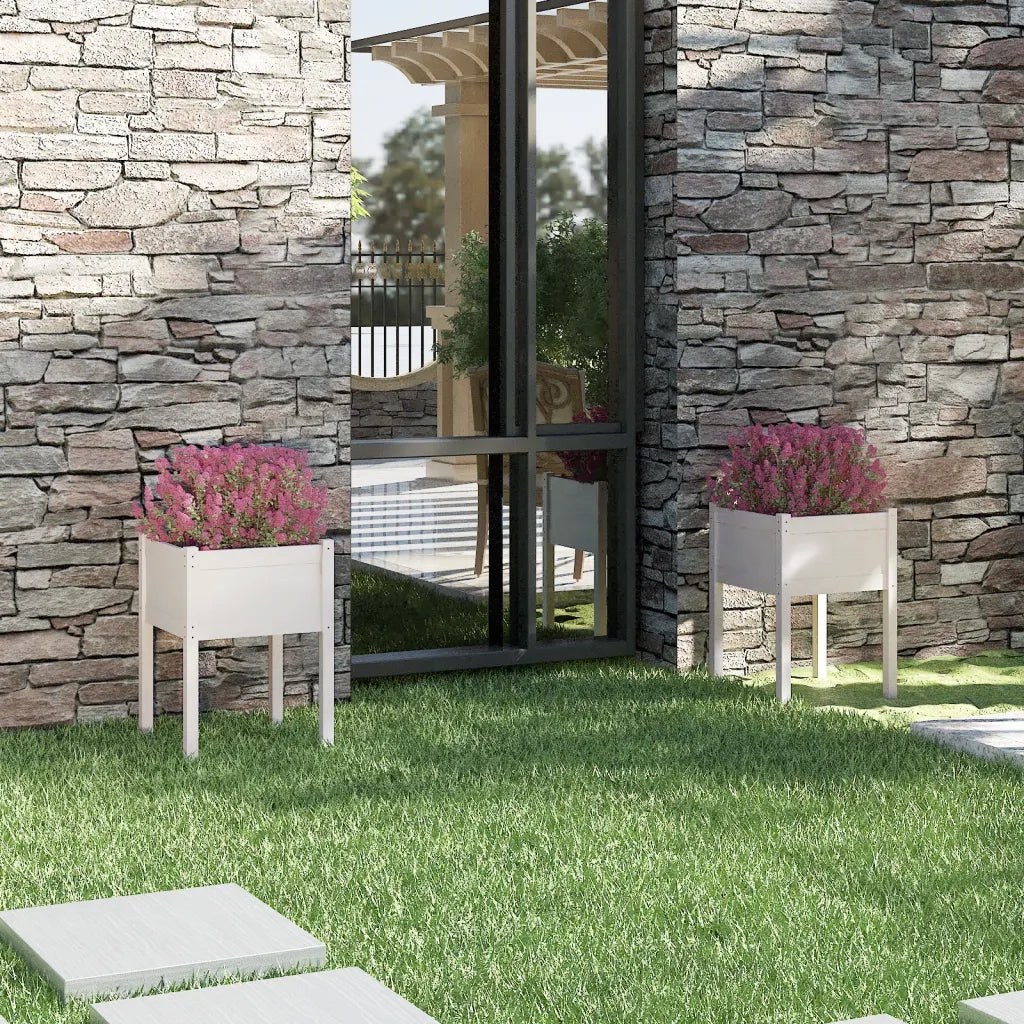 2 pz Fioriere | Cassetta per fiori | Vaso da Giardino Bianche 50x50x70 cm Massello di Pino