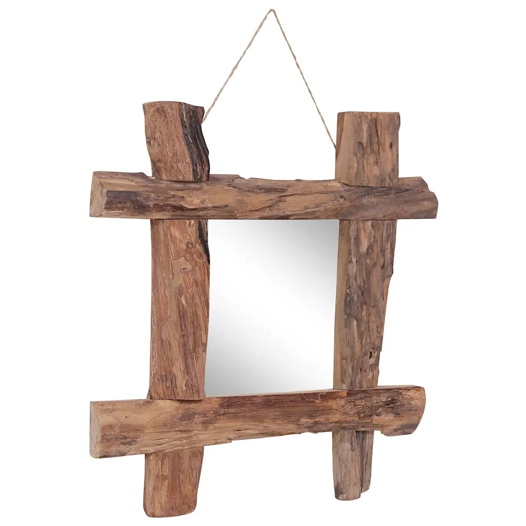 Specchio con Tronchi Naturale 50x50 cm in Teak di Recupero 283933