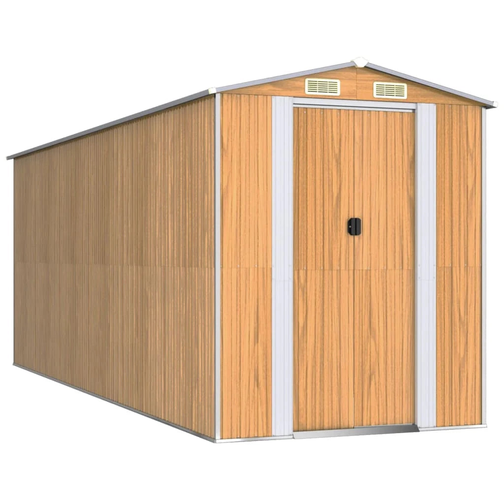 Casetta da giardino cabina ripostiglio casetta da esterno robusta casetta per attrezzi colore chiaro 192 x 523 x 223 cm acciaio zincato marrone 02_0022306