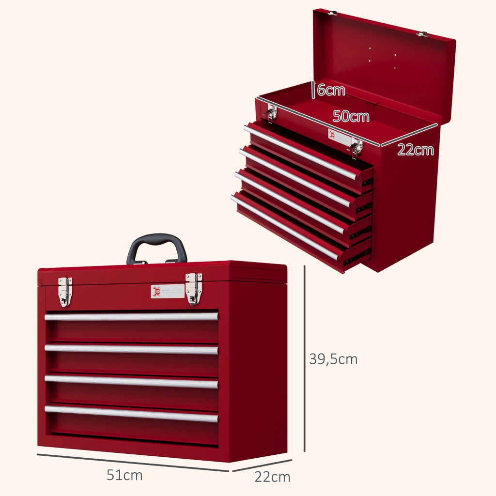 Cassettiera per attrezzi con 4 cassetti ¨C zephmum ¨C Rosso 51x22x39.5 cm