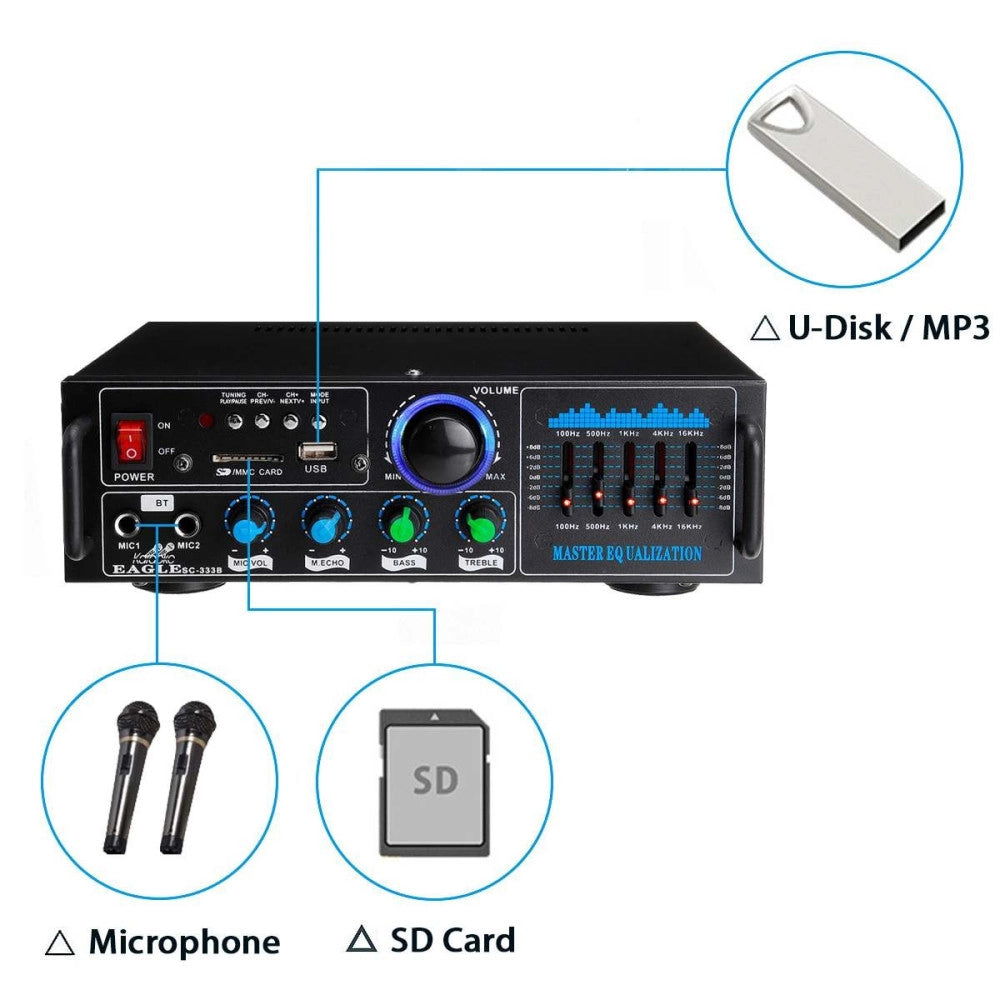 Trade Shop - Amplificatore Audio 2x70w Funzione Karaoke Fm/bluetoothmp3/usb/bluetooth Q-gf289 -
