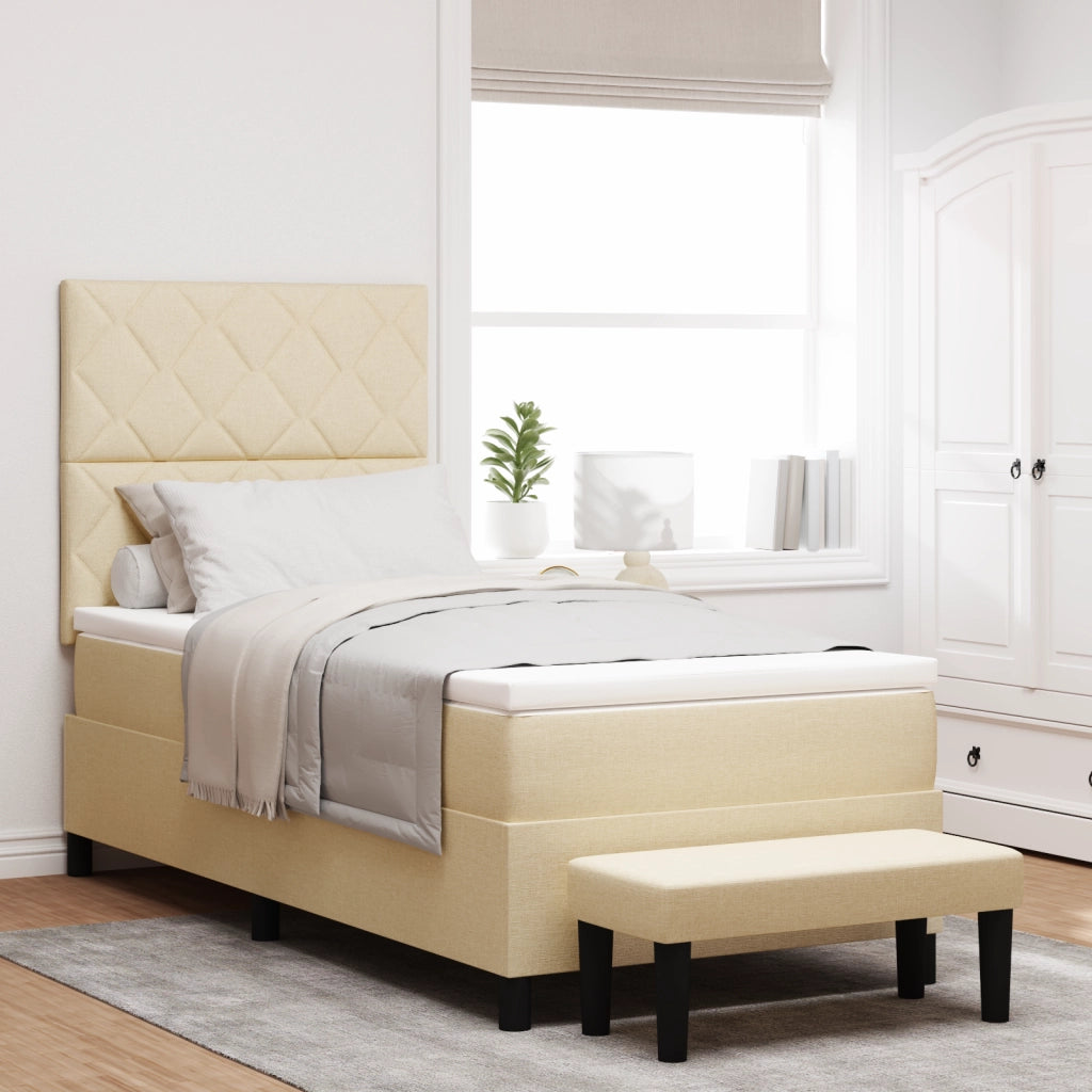 Letto a molle con materasso e panca crema 100x200 cm tessuto