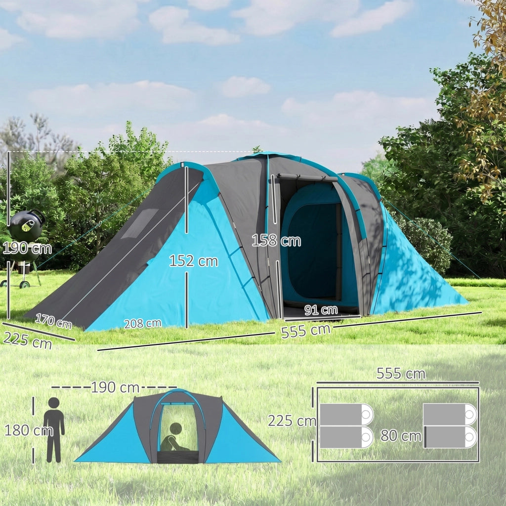 Tenda da campeggio tunnel 2000mm ¨C zephmum ¨C 4-6 persone 2 camere grigio blu