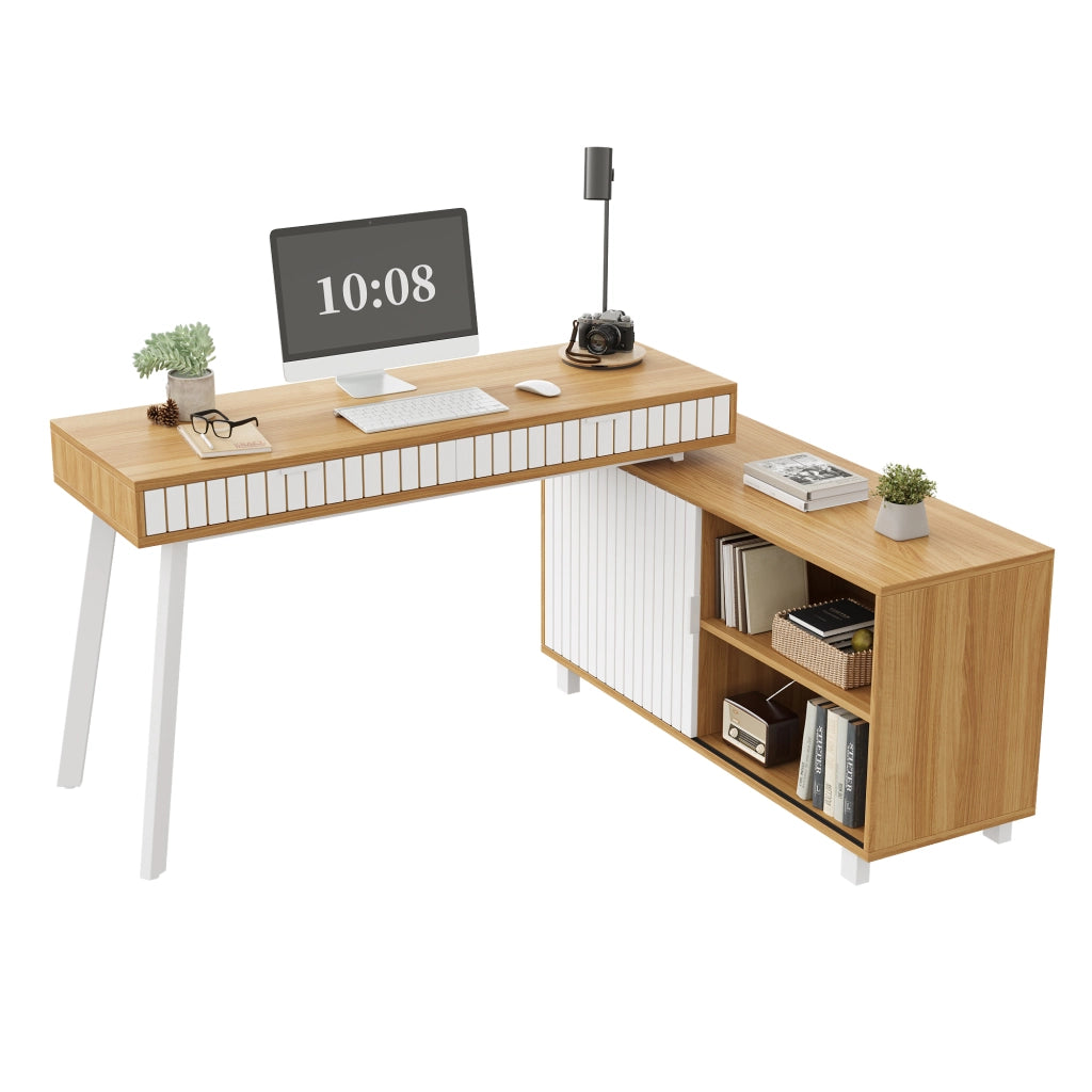 Scrivania Angolare con Cassetti ¨C MINIMAL ¨C Legno e Metallo, 140x120x76.5cm