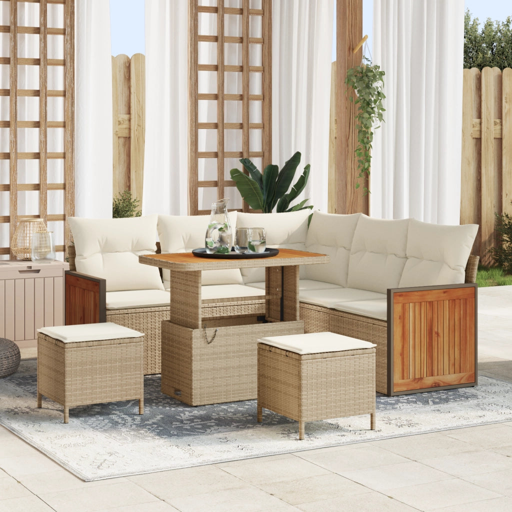 Set Divano Giardino 8 Pezzi con Cuscini Beige Polyrattan Acacia