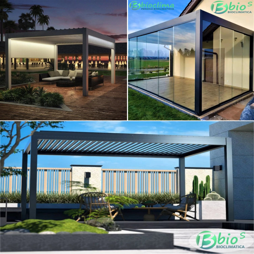 Pergola bioclimatica 8x4m apertura lamelle motorizzata con impianto led rgb - Bianco