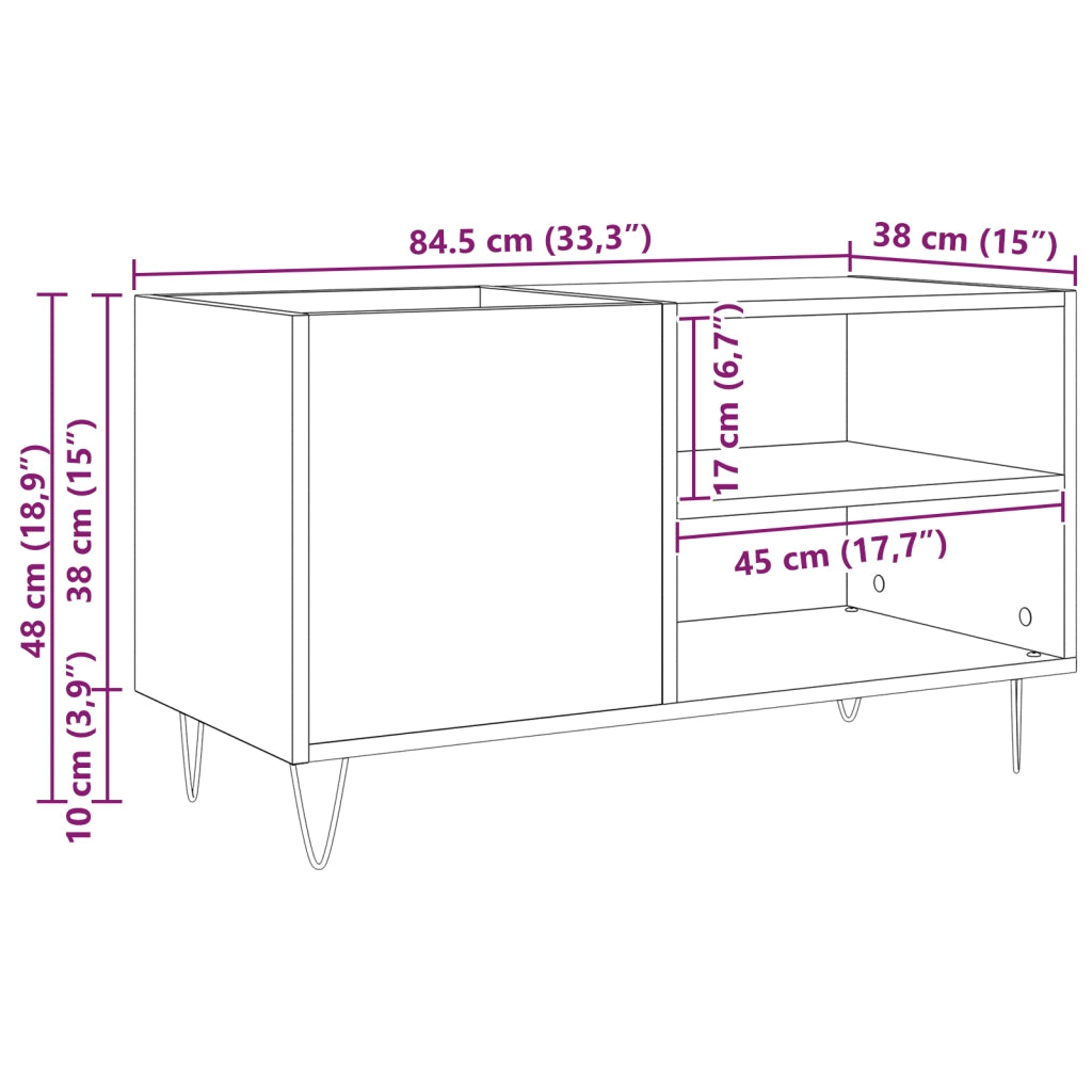 Cabinet per dischi  Nero Rovere 84,5x38x48 cm Legno ingegnerizzato