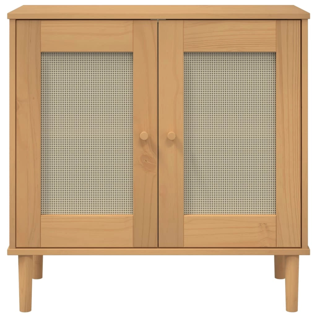 Credenza cassettiera cassettiera mobile contenitore organizer cucina soggiorno soggiorno effetto rattan 80 x 35 x 80 cm legno di pino massiccio marrone 02_0036231