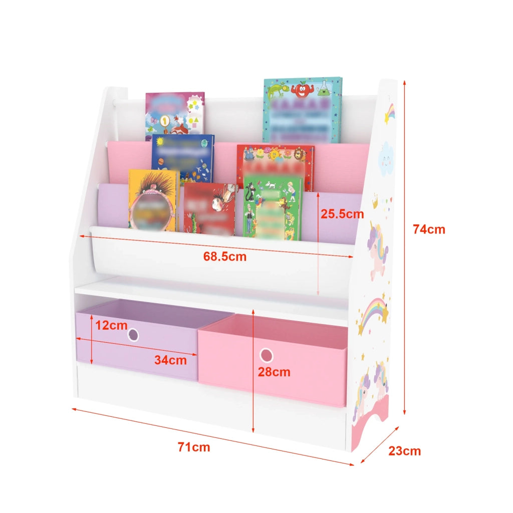 Scaffale per bambini con 3 scomparti e 2 scatole 74 x 71 x 23 cm motivo unicorno 03_0006963