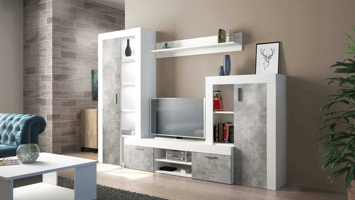 Parete Attrezzata Soggiorno Nobel 263x40x200 h cm in Truciolare bilaminato Bianco