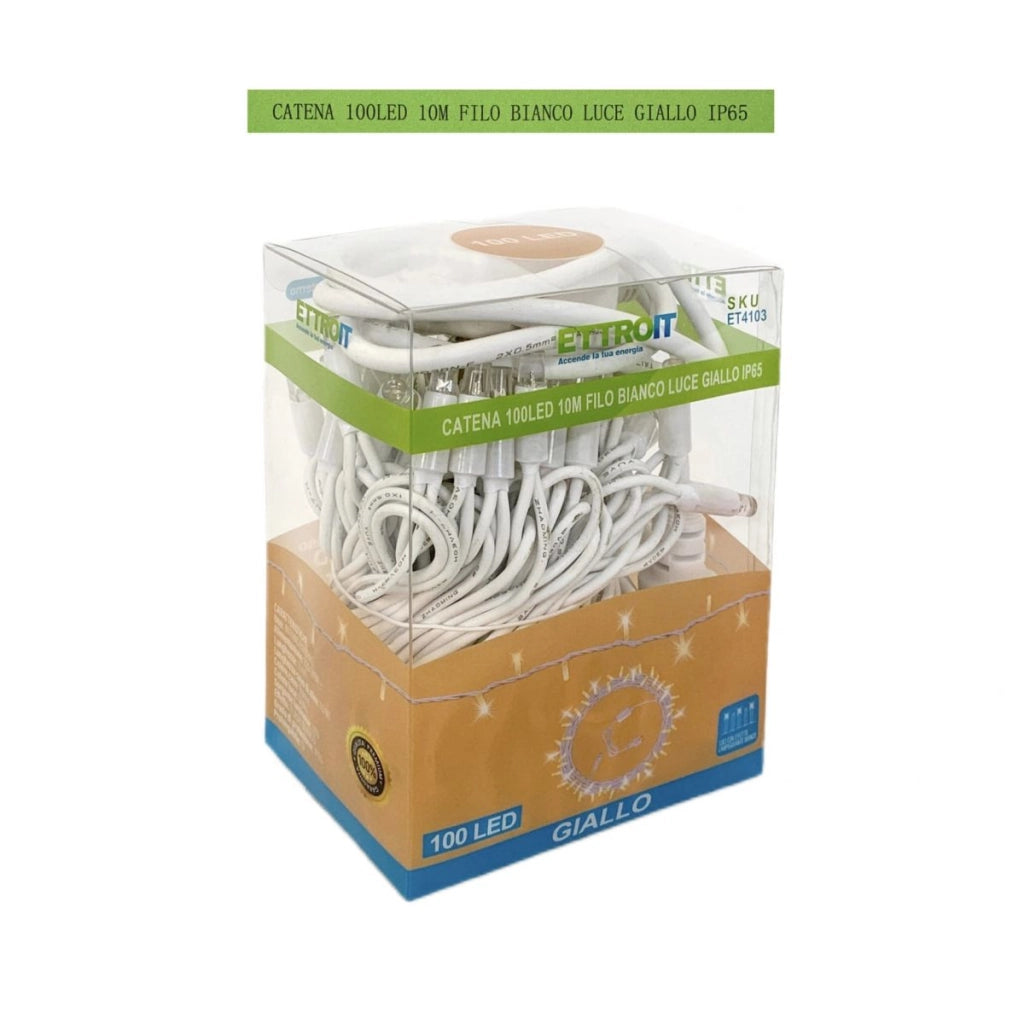 Luci Natale Catena Luminosa 100 LED 10 Metri Filo Bianco Luce Flesh Gialla  Esterno IP65