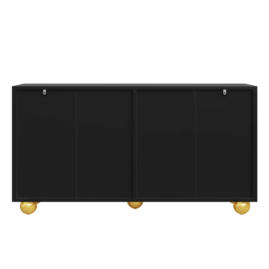 Credenza a 4 ante con incisione a arco dorata e piedi metallici sferici per ingresso e soggiorno 140 × 40 × 74 cm