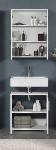 Cassetto di sotto il lavabo - Cassetto per bagno - Spazio di stoccaggio sotto il lavabo - Lavabo - Organizzatore per bagno - Console per l'aspirapolvere - Cassetto inferiore - Bianco con finitura lucida - 60x58x34 cm