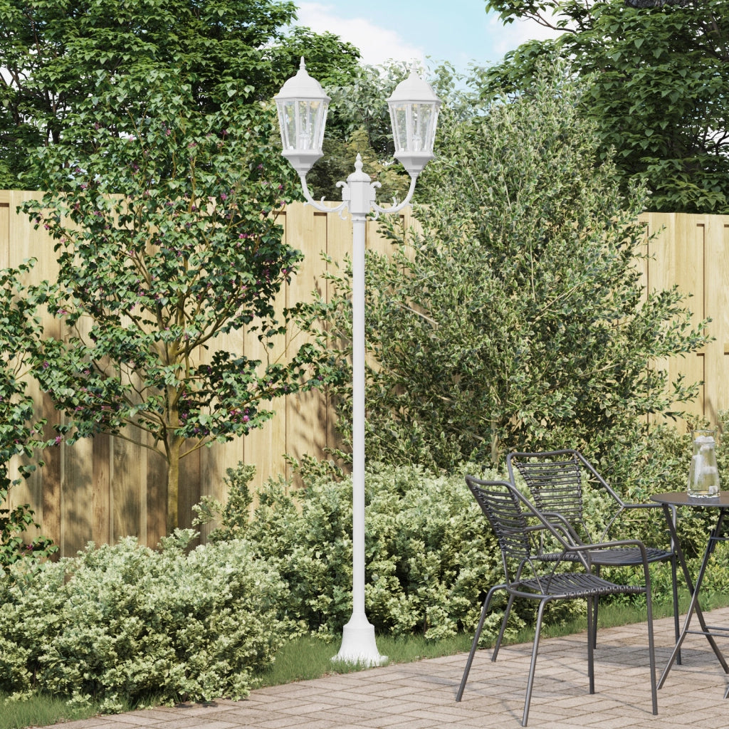 Palo da Giardino a 2 Lampade E27 Bianco 220 cm Alluminio