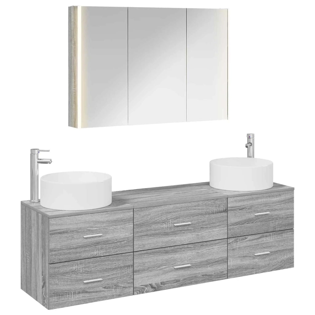 Set di mobili per il bagno 4 pcs Sonoma grigio 3407068