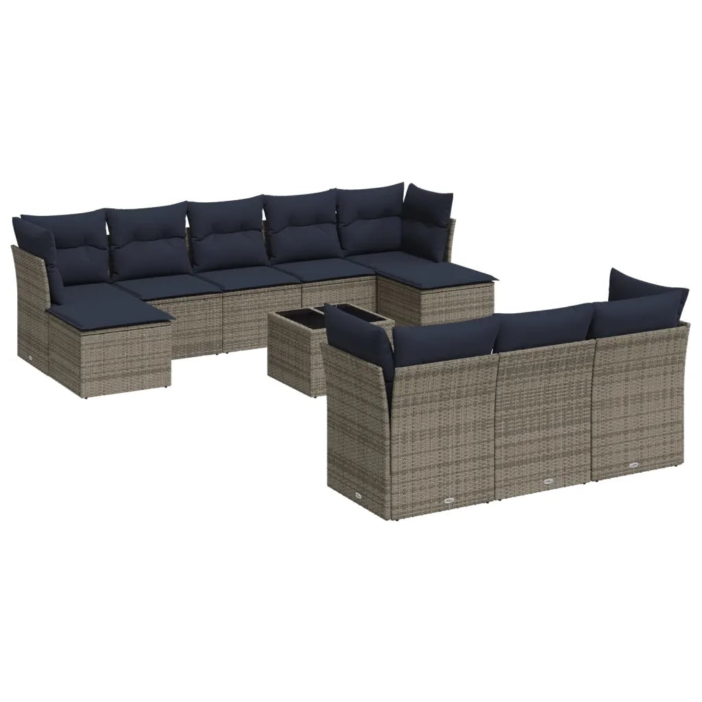 Set Divani da Giardino 11 pz con Cuscini Grigio in Polyrattan 3218341
