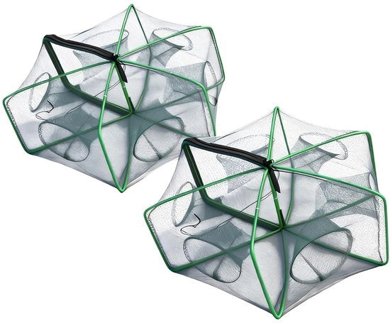 Valanga a Nastro 2 pezzi - Rete Opvoluta in Nylon - Trappola per Crostacei - Portatile - Piccola Valanga - 6 Fori - Alta Stabilità