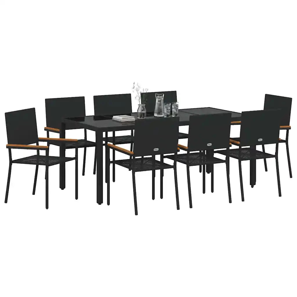 Set da Pranzo per Giardino 9 pcs Nero polyrattan 3365399