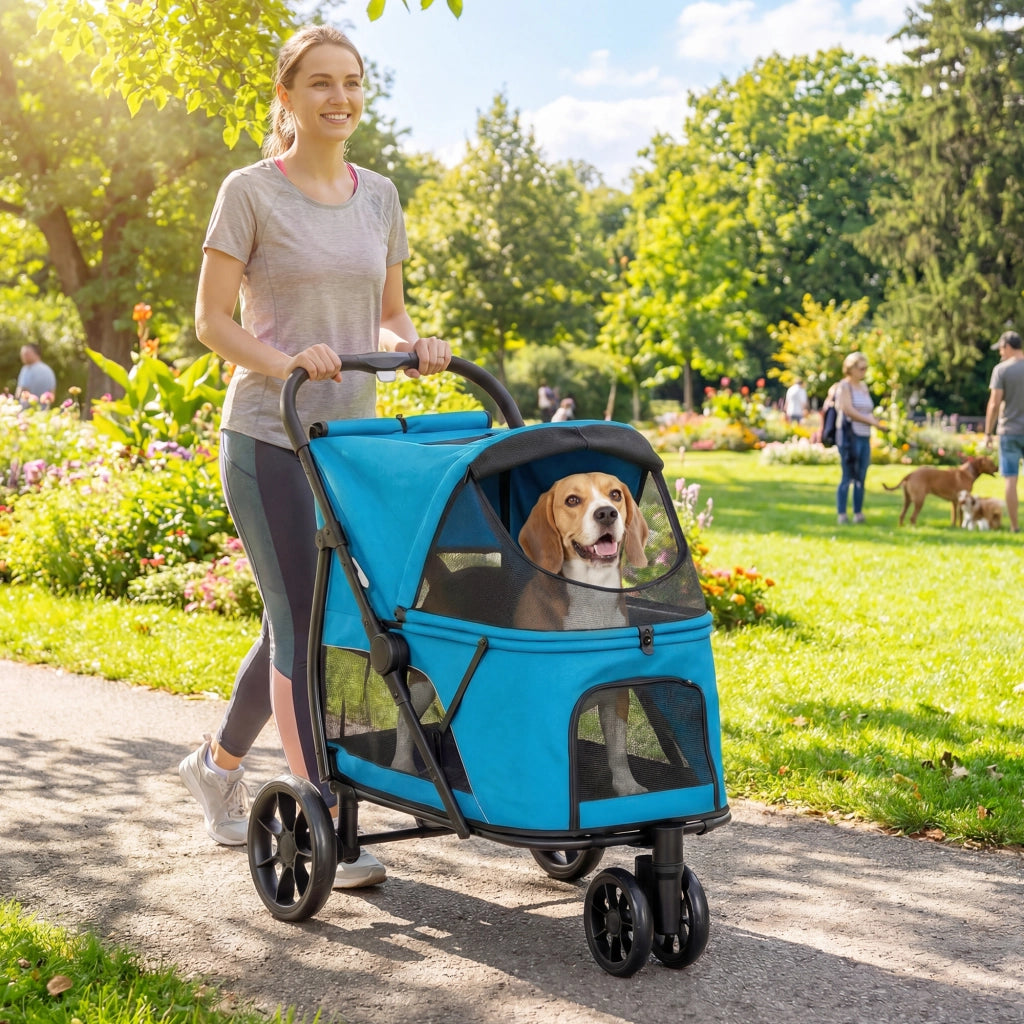 Carrello per Cani Pieghevole ¨C Zephmum ¨C Blu 92x63x95 cm